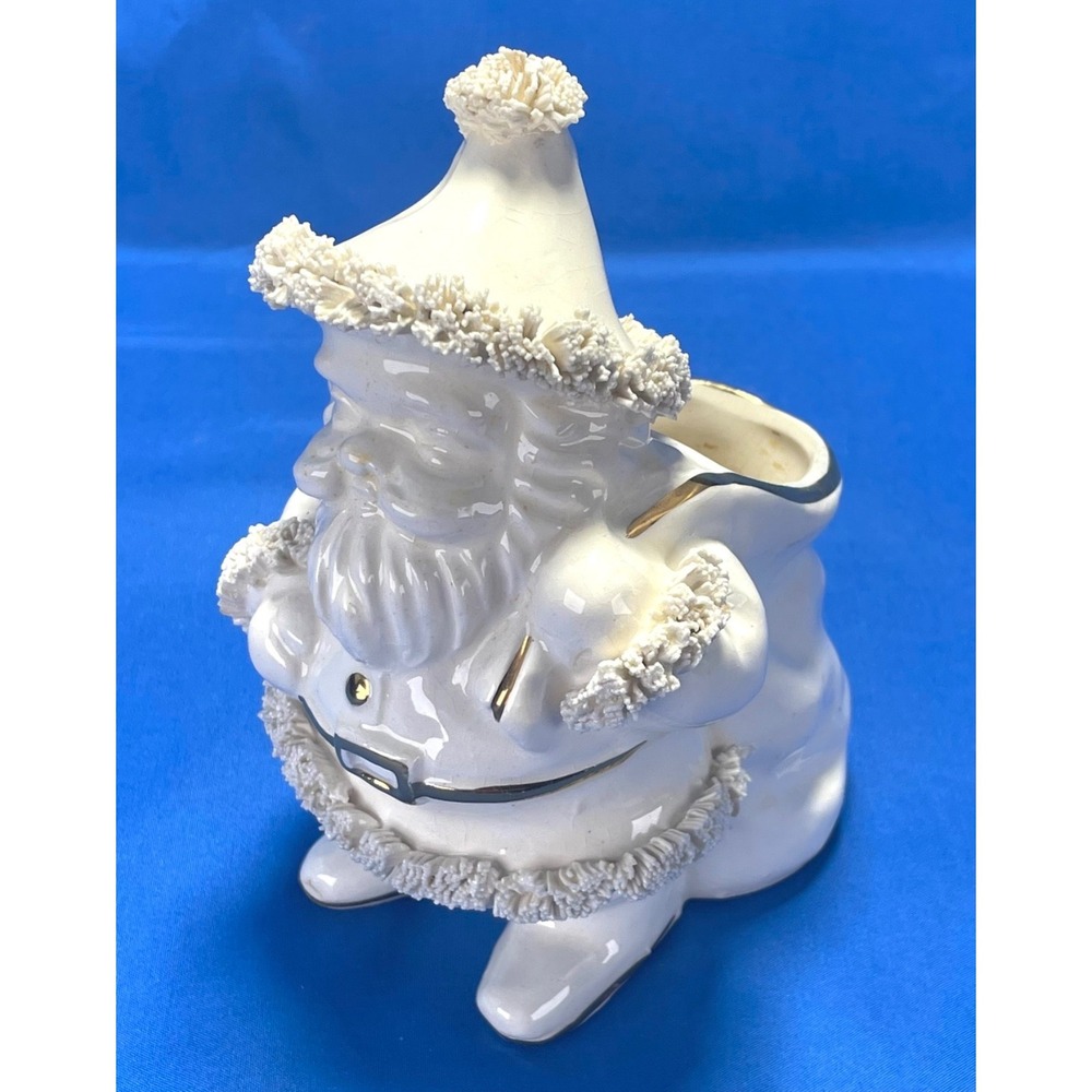Napco White Santa Planter Figurine Spaghetti Trim Gold Accent VTG Rare 1950's